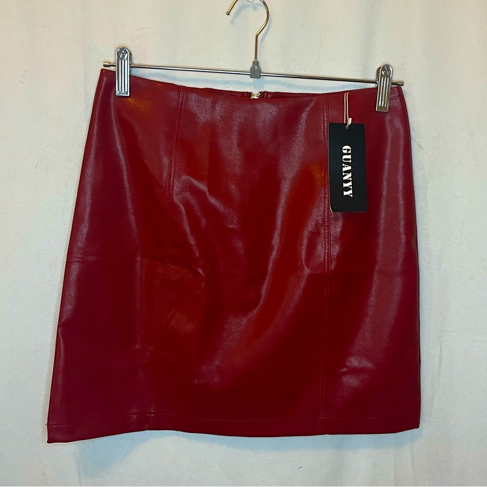 Red Faux Leather Mini Skirt